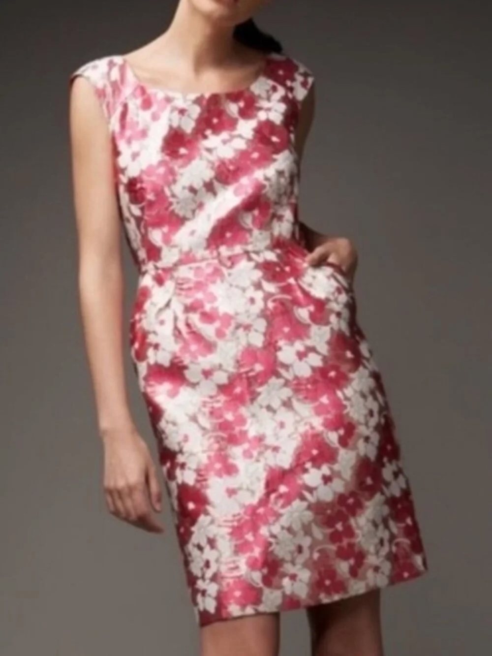 Kate Spade Pink & White Floral Jacquard Metallic Silk Dress Size 10